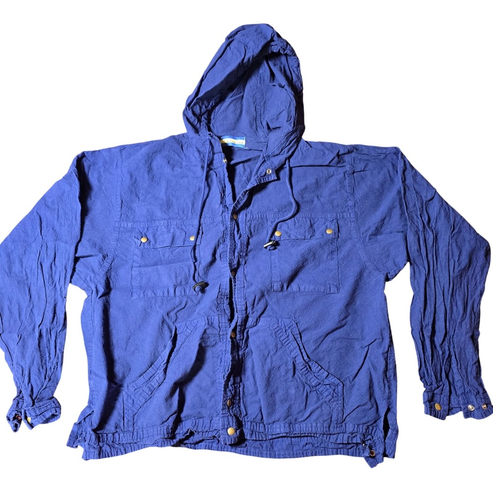 Jonny Loco 100% Cotton Purple Blue Snap Up Long Sleeve Pockets Hood jacket M/M